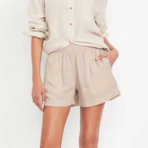 High Waisted Natural Linen shorts Sz Small Beige/Tan